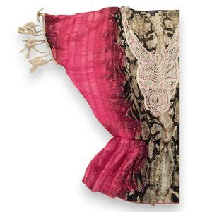 Roamans Pink Boho Top Blouse Beaded Elastic Waist Tassels Crochet Plus Size 22